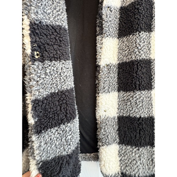 Knox Rose Jacket Womens Medium Black White Buffalo Plaid Sherpa Collared Pocket - Picture 3 of 11